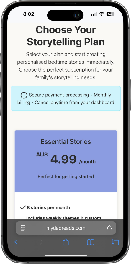 Choose Your Storytelling Plan on mobile